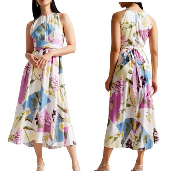 Ted Baker Dresses & Skirts - Ted Baker Saanvii Tie Waist Floral Sleeveless Midi Dress White Size S NWT